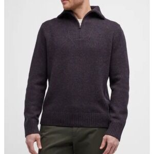 VINCE Men's Purple Melange Knit Sweater Merino Wool XL Zip Stand Collar